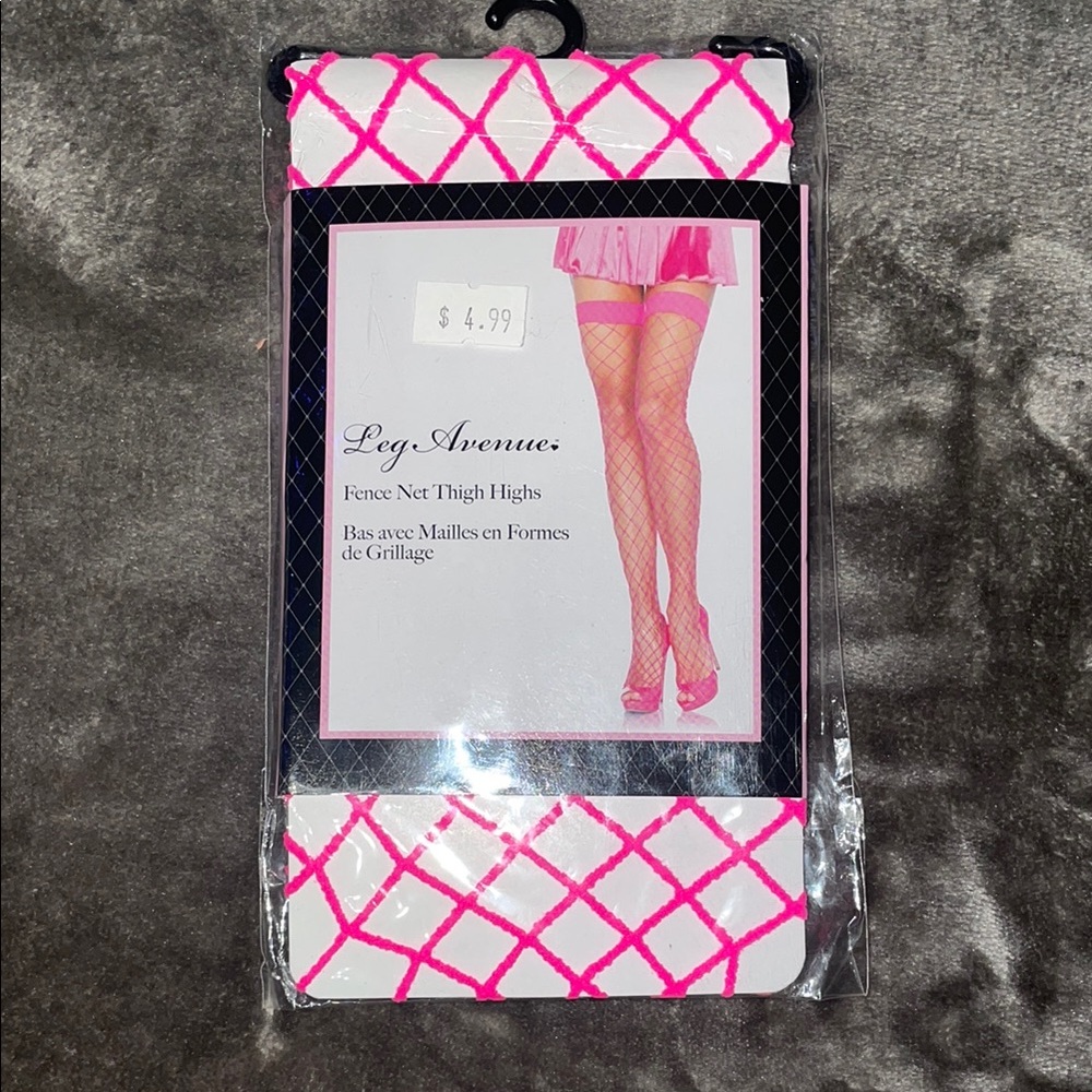 Leg Avenue Pink and White Fishnet Thigh Highs